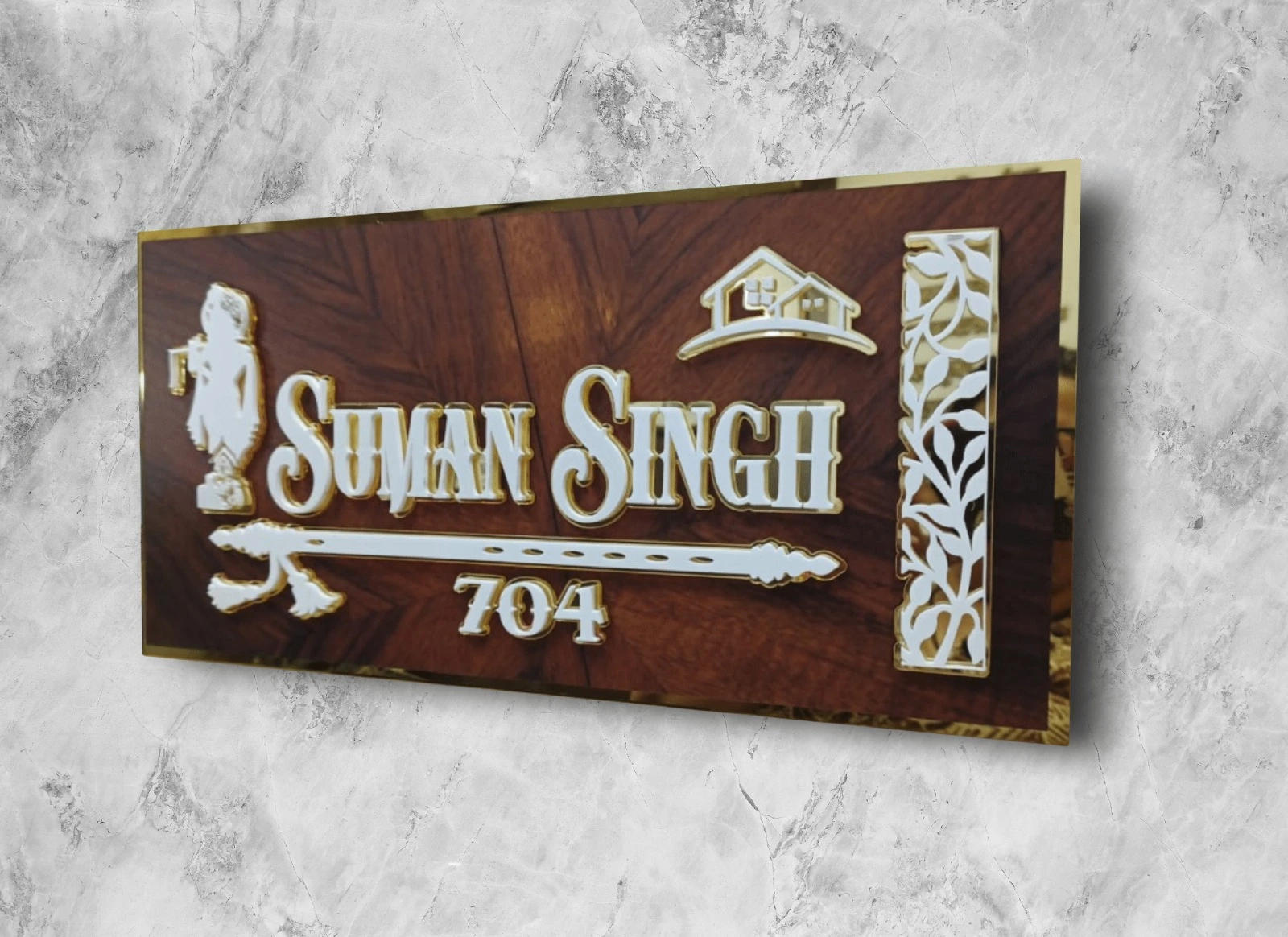 Gold border with wooden acrylic design nameplate